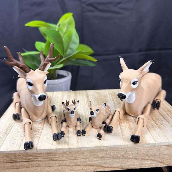 L.G.B. DEERレザー フリンジビスチェ FREE ブラック 牙装飾 希少 3D Printed Articulating Deer - Buck, Doe, Fawn - Deer Family