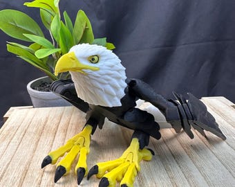 3D Printed Articulating Bald Eagle - Poseable Desk Decor - 3D Printed Toy