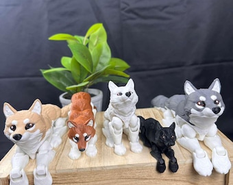 3D Printed Wolf - Flexi Wolf Poseable - Choose Your Color and Size - 3D Printed Toy