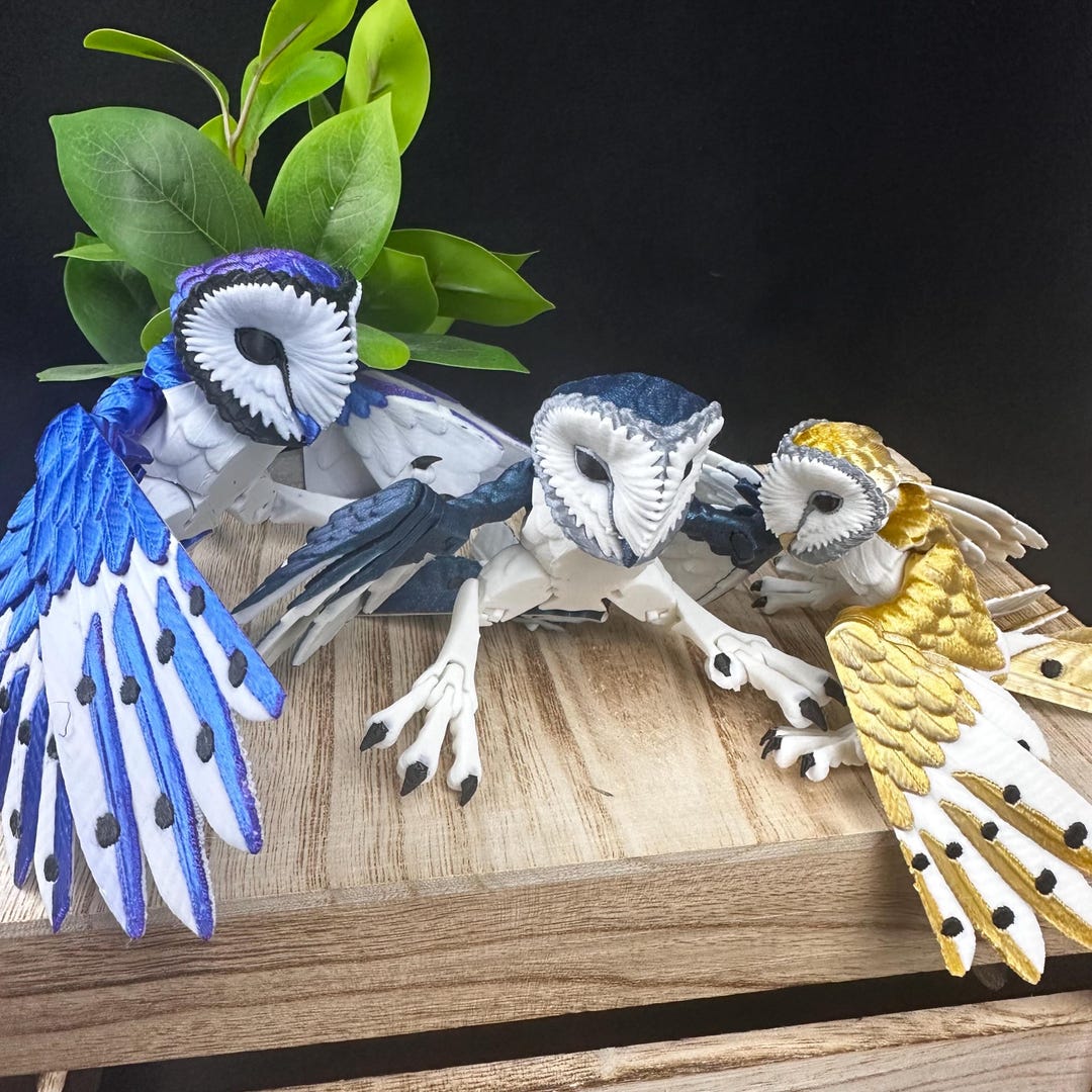 3D Printed Articulating Barn Owl - Choose Your Color and Size