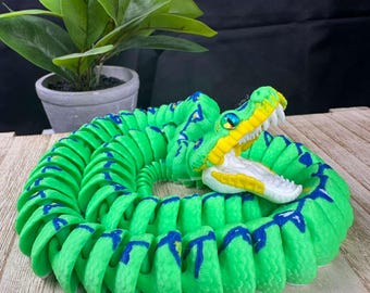 Articulating Green Tree Python - 3D Printed Realistic Snake Fidget Toy - Custom SINGLE Color Option - 3D Printed Toy