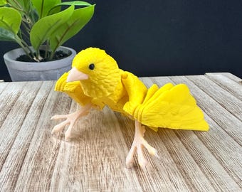3D Printed Articulating Canary - Wings and Legs Articulate - Bird Decor - 7” Wingspan