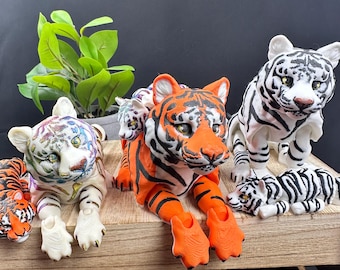 3D Printed Articulating Tiger – Posed Animal Toy, Keychain Option