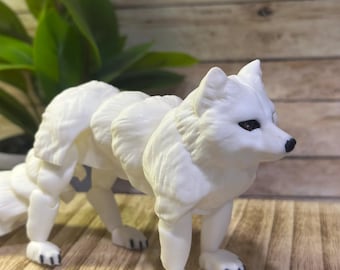 3D Printed Articulating Arctic Fox - Poseable Figurine - Custom Sizes - Keychain Option - 3D Printed Toy