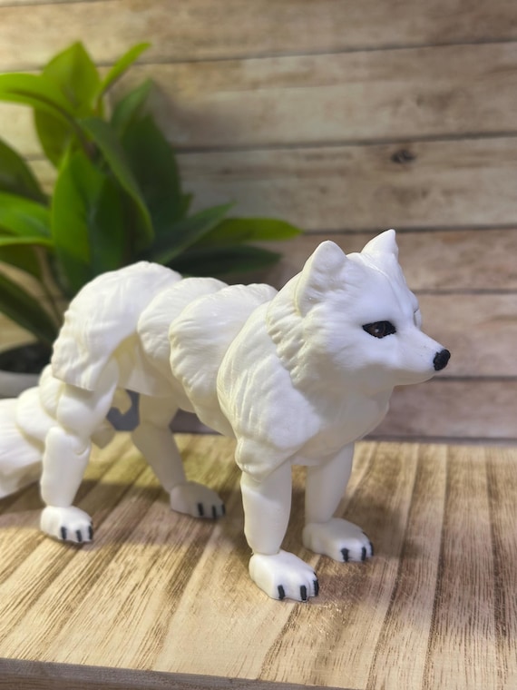 3D Printed Articulating Arctic Fox - Poseable Figurine - Custom