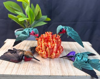 3D Printed Articulating Customizable Hummingbird - Flower Option Available - Multiple Species Available - 3D Printed Toy