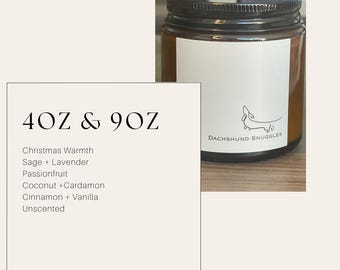 Dachshund Snuggles Soy Candle: Amber Glass, Eco-Friendly