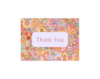 Pink Paisley Thank You Card Set - Folded Note with Envelopes (30 Pack)