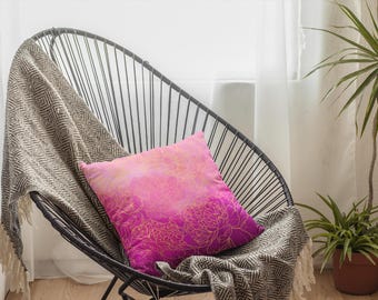 Hot Pink Floral Throw Pillow: Pink Room Decor (14x14)