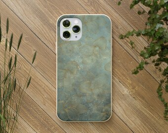 Biodegradable Phone Case: Green Gold Floral, Eco-Friendly
