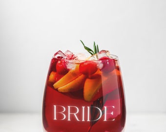 Bride Wine Glass: Engagement & Bachelorette Gift, 11.75oz Stemless