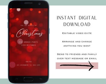Bewerkbare sjabloon uitnodiging kerstfeest: feestelijke feestdag (digitale download)