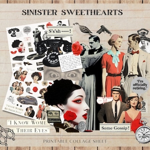 Innamorati sinistri, coppie Vintage Collage digitale foglio Scrapbooking Card Making Download digitale Abbellimento di persone, stravagante spettrale