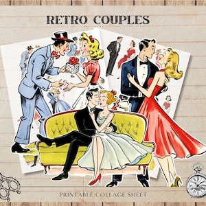 Retro Couple, Vintage Fifties 50s Couples, Digital Collage Sheet Scrapbooking, Card Making, PNG, Christmas, Digital Download, Junk Journal