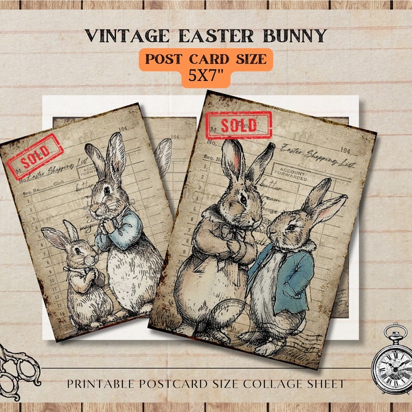 Vintage Easter Bunny, Retro Easter Bunny, Postcard size Digital Collage Sheet Scrapbooking, Card Making, Digital Download, Junk Journal, PNG