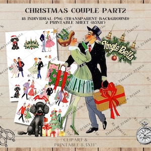 Coppie di Natale parte 2, diario spazzatura, taglio pignolo, album di ritagli, decoupage, creazione di biglietti, foglio di collage digitale Clipart JPEG e PNG, Natale