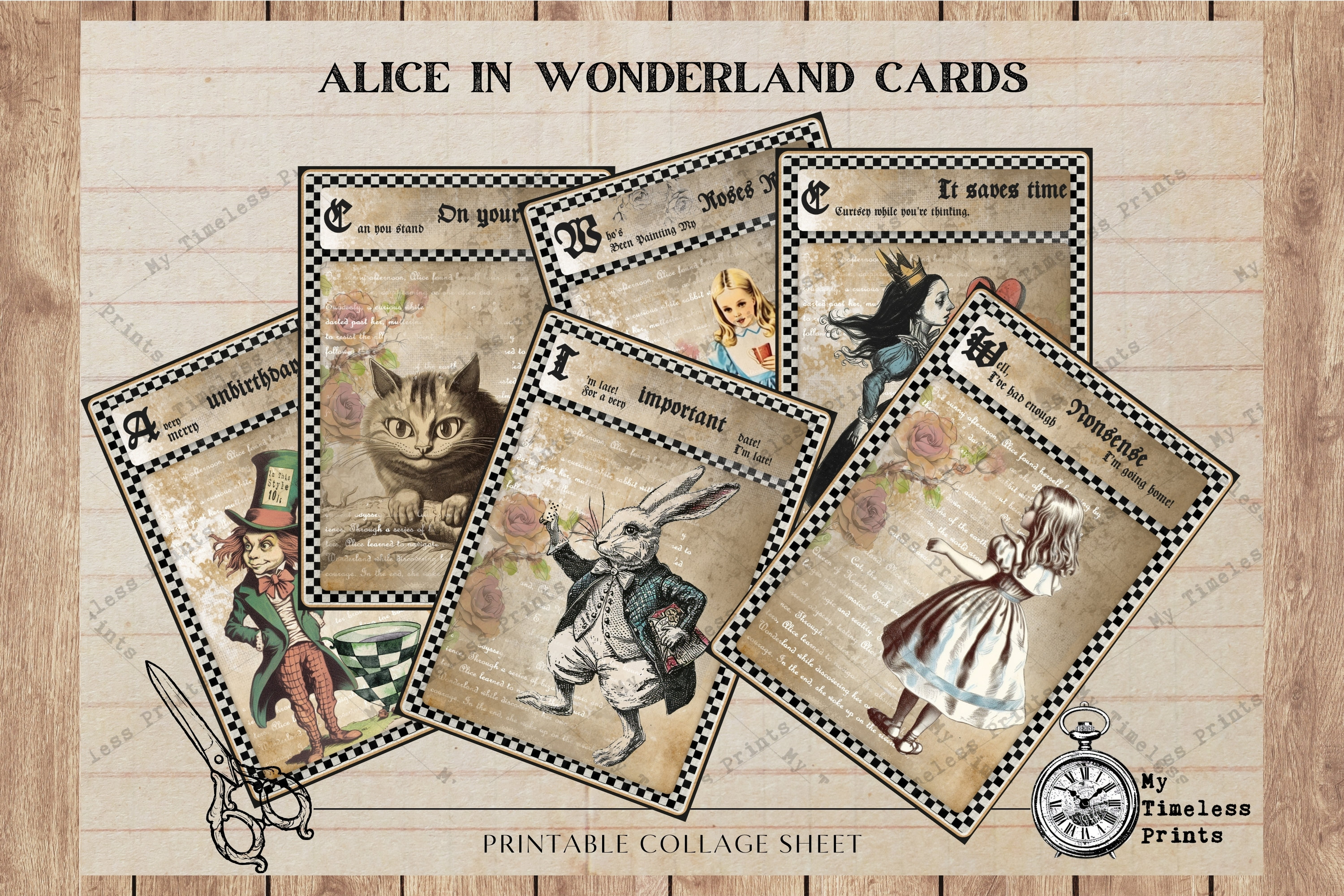 Printable Alice in Wonderland Cards Digital Instant Download Alice