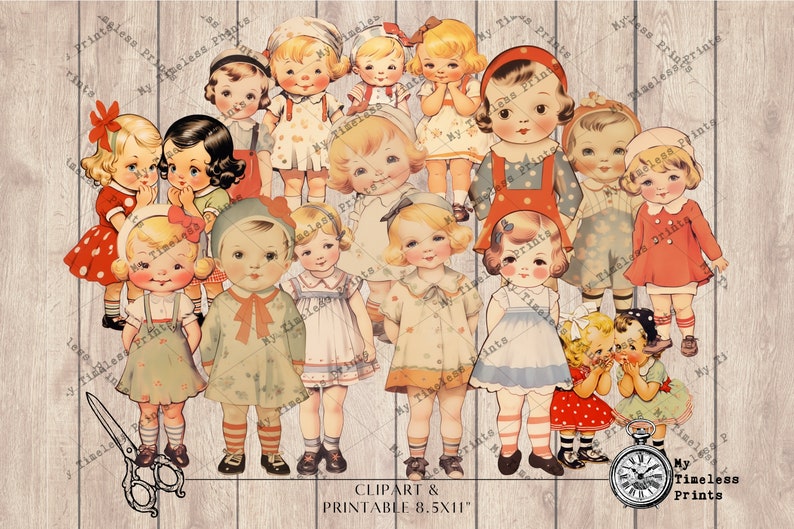 Playtime Pastimes, Baby Girls Digital Printable collage sheet retro dolls, dolly dingle, scrapbooking printable image, Digital, Junk Journal image 8