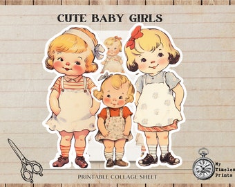 Retro Dolly Dingle Paper Dolls, Printable Collage Sheet (Digital Download)