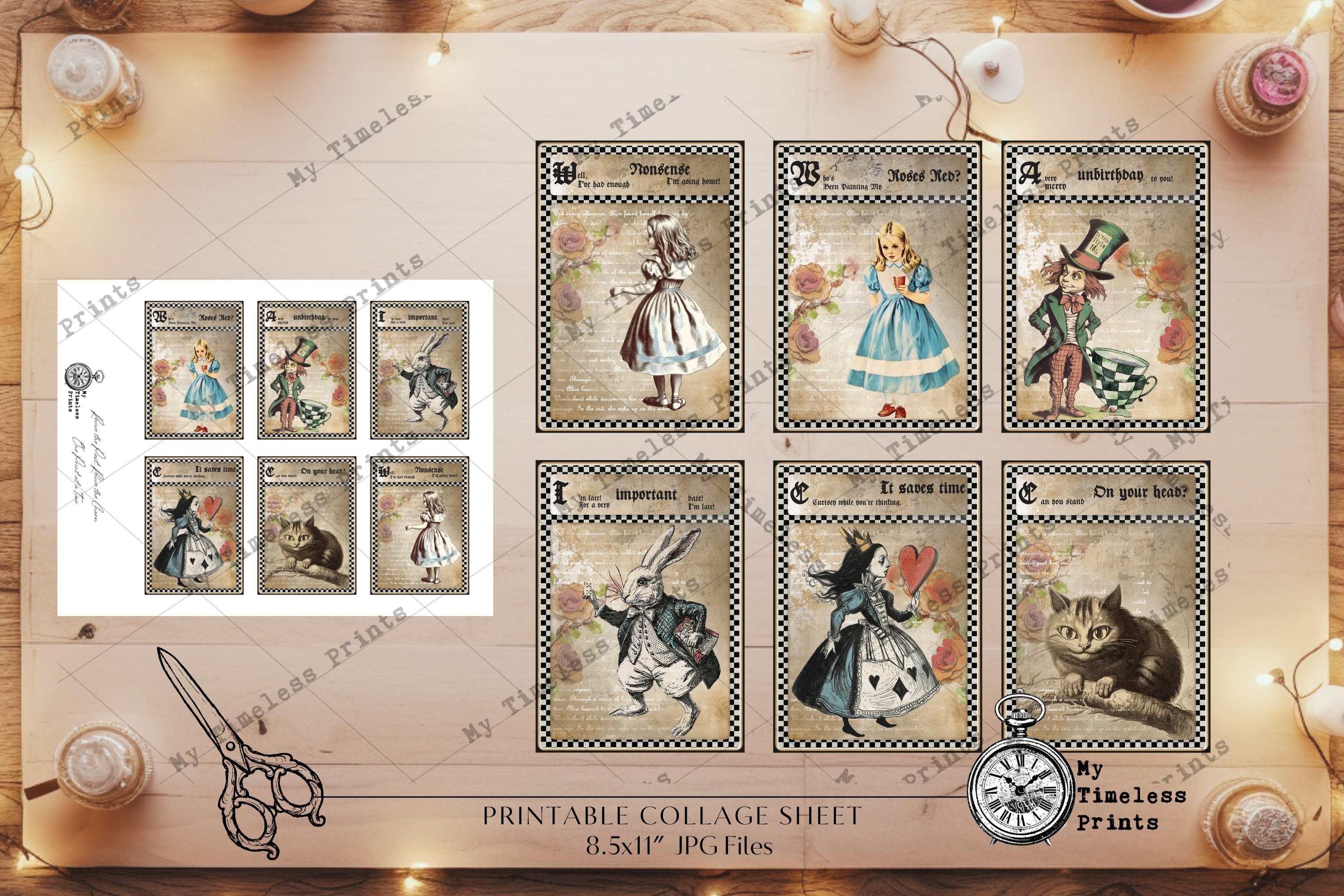 Printable Alice in Wonderland Cards, Digital Instant Download, Alice ...