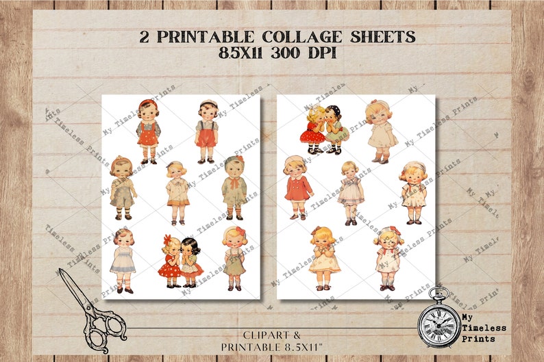 Playtime Pastimes, Baby Girls Digital Printable collage sheet retro dolls, dolly dingle, scrapbooking printable image, Digital, Junk Journal image 2