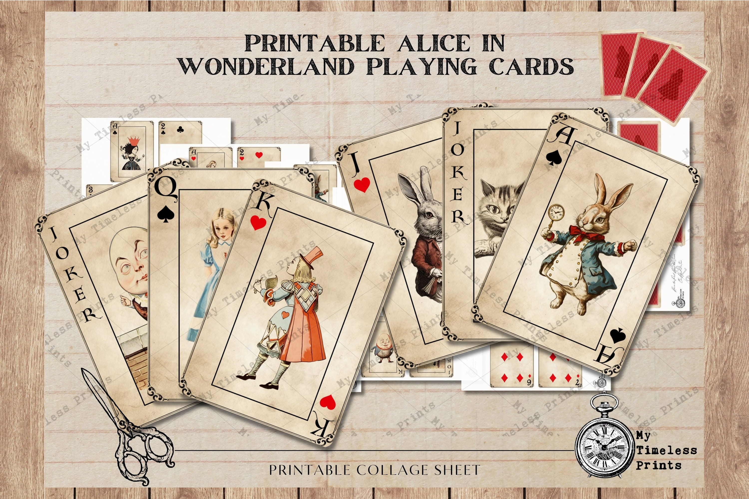 Printable Alice in Wonderland Playing Cards, Full Deck Paper Crafting ...