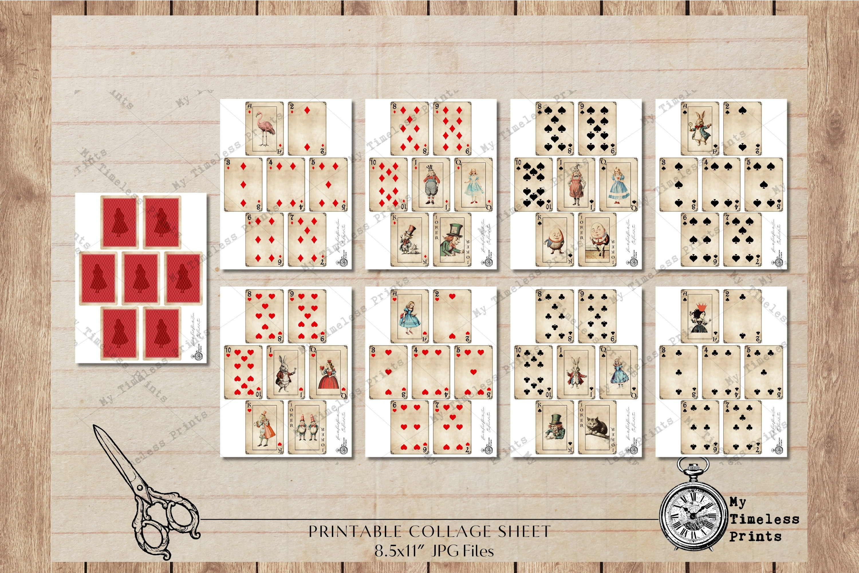 Printable Alice in Wonderland Playing Cards, Full Deck Paper Crafting ...