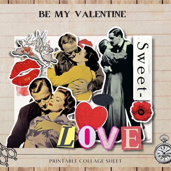 Be My Valentine, Vintage 50s Couples Digital Collage Sheet Scrapbooking, Card Making Digital Download, Retro People Embellishment, Whimsical
