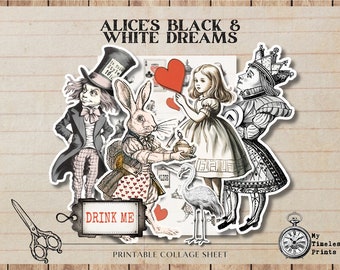 Vintage Alice in Wonderland Collage Sheet, Scrapbooking, Junk Journal (Digital Download)