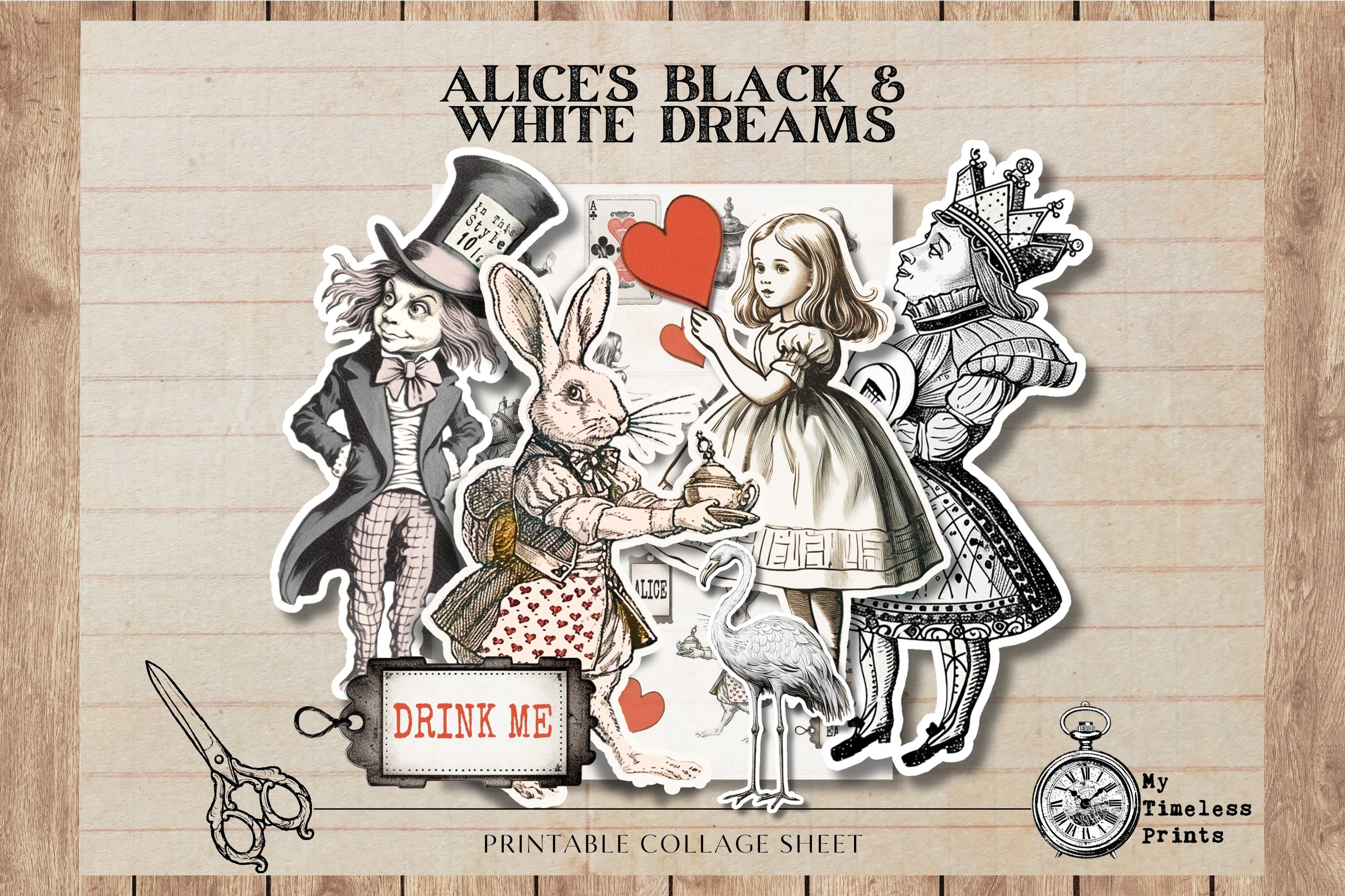 Alice's Black & White Dreams, Vintage Alice in Wonderland