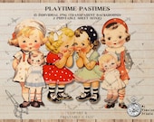 Retro Baby Girl Paper Dolls, Digital Collage Sheet (Digital Download)