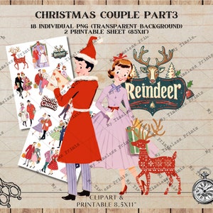 Coppie di Natale parte 3, diario spazzatura, taglio pignolo, album di ritagli, decoupage, creazione di biglietti, foglio di collage digitale Clipart JPEG e PNG, Natale