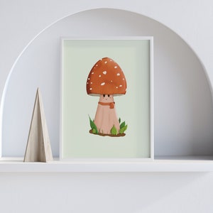 Cute Mushroom Art, Digital Download, Home Decor, Nursery Art Print, Whimsical Decor, Mushroom Poster, Cute Poster, Hand Drawn Digital Art