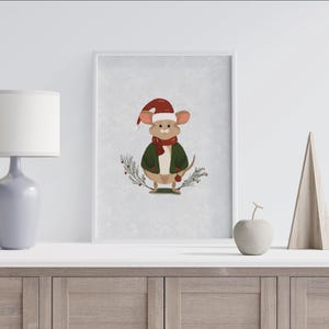 Christmas Mouse Art Print: Hand-Drawn Holiday Decor (Digital Download)
