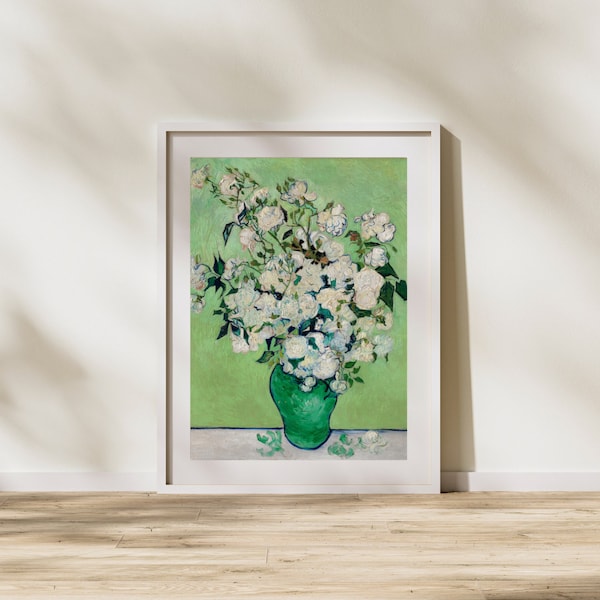 Roses (1890) by Vincent Van Gogh Wall Print, Museum Prints, Vintage White Roses Painting, Vintage Floral Wall Décor, Roses Exhibition Print