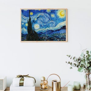 フィンセント・ファン・ゴッホの『星月夜』（1889年）、ファン・ゴッホの複製画、クラシックアートの室内装飾、ヴィンテージ絵画の壁画、有名な絵画