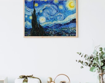 Vincent Van Gogh's The Starry Night (1889), Van Gogh Reproduction Art, Classic Art Home Décor, Vintage Painting Wall Art, Famous Painting