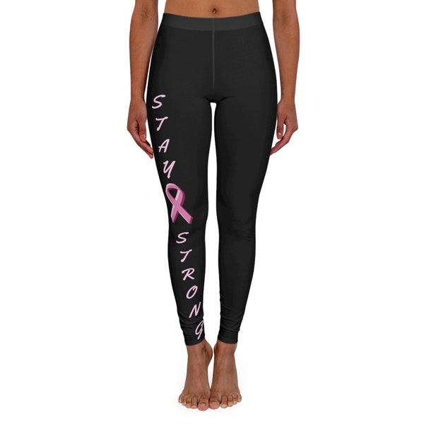 Stay Strong Women's Spandex Leggings (AOP) w/ Breast Cancer Pink Ribbon