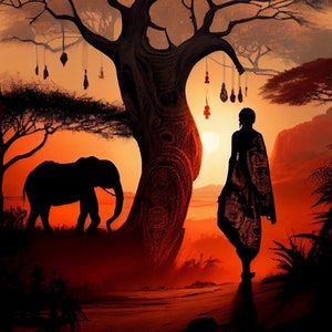 African Wilderness at Dusk: A Journey Through the Savanna -  Beautiful Art, African Art, African Landscape, Digital Download, Wall Art