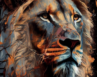 Wild and Colorful: A Majestic Lion's Beauty Captured in Paint - African Art, African History, Digital Download, Wall Art, Lion Art,