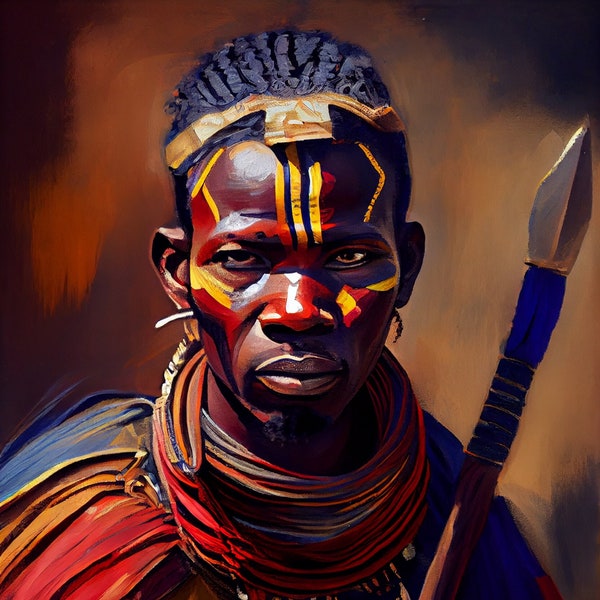 Maasai Warrior: The Protector - Beautiful Art, Black Art, African Art, African History, Digital Print, Digital Download, Wall Art