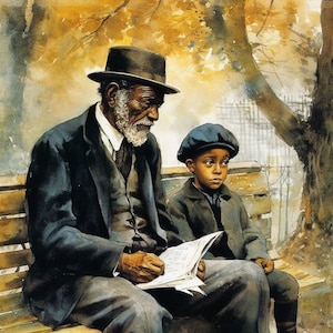 Generations Embraced: A Family&#39;s Loving Journey - Grandfather, Black family, Digital Download, Family Art, Wall Art, Fine Art, Black Art