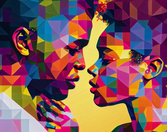Black Love Couple Wall Art, Loving Gaze Printable, Valentine's Day, African American Art, Black Wall Decor (Digital Download)