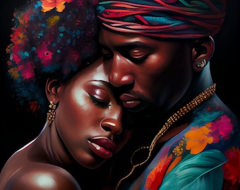 Black Love Couple Wall Art, Soulmates Printable, Valentine's Day, African American Art, Black Wall Decor (Digital Download)