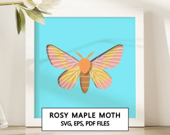 Rosy Maple Moth Shadowbox SVG Cricut Project - Téléchargement numérique instantané