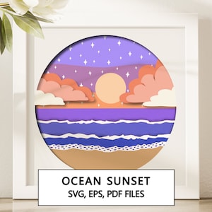 Ocean Sunset 3D Shadowbox SVG Cricut Project - Instant Digital Download