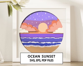 Ocean Sunset 3D Shadowbox SVG Cricut Project - Téléchargement numérique instantané