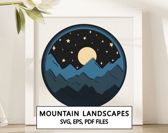 Paysages de montagne Shadowbox SVG Cricut Project - Téléchargement numérique instantané