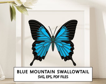 Blue Mountain Swallowtail Butterfly Shadowbox SVG Cricut Project - Téléchargement numérique instantané