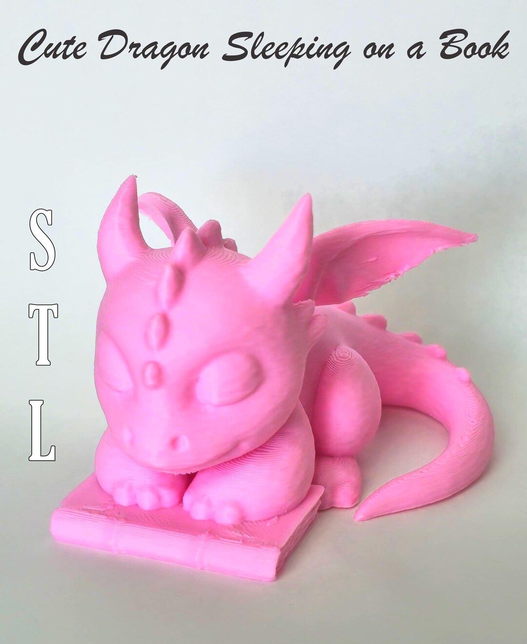 Sleeping Cute Baby Dragon on a Book, Bookshelf Decoration, STL Digital ...